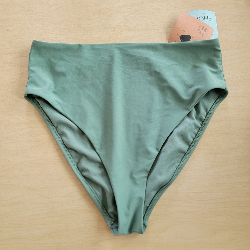 NWT Shade & Shore High-Waisted Green Swim Bottoms Size Medium 8/10
